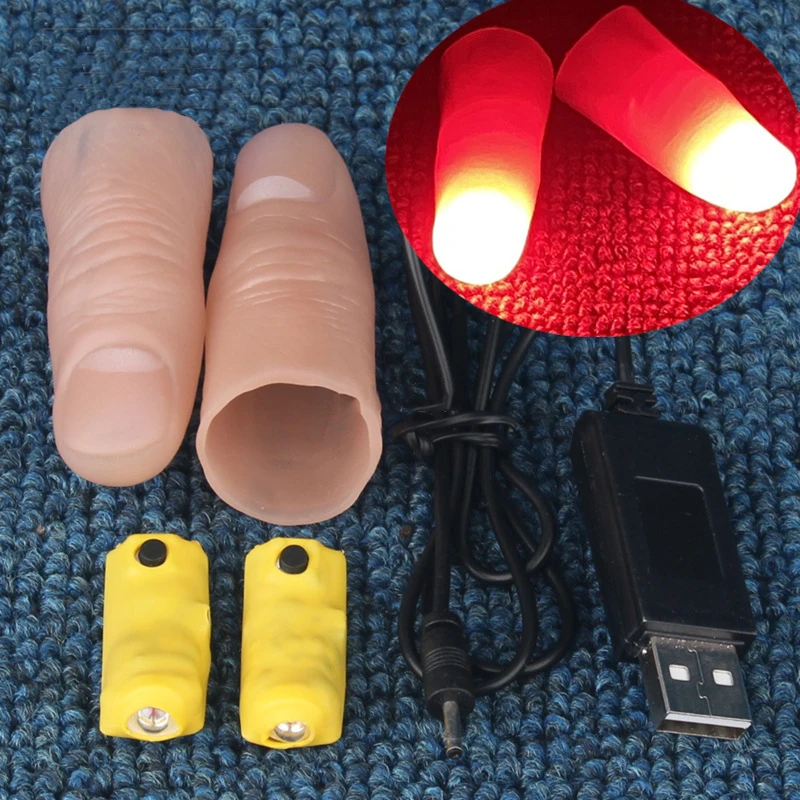 Thumb Tip Magic Trick Set - Set pasangan lampu profesional (merah/empat warna)