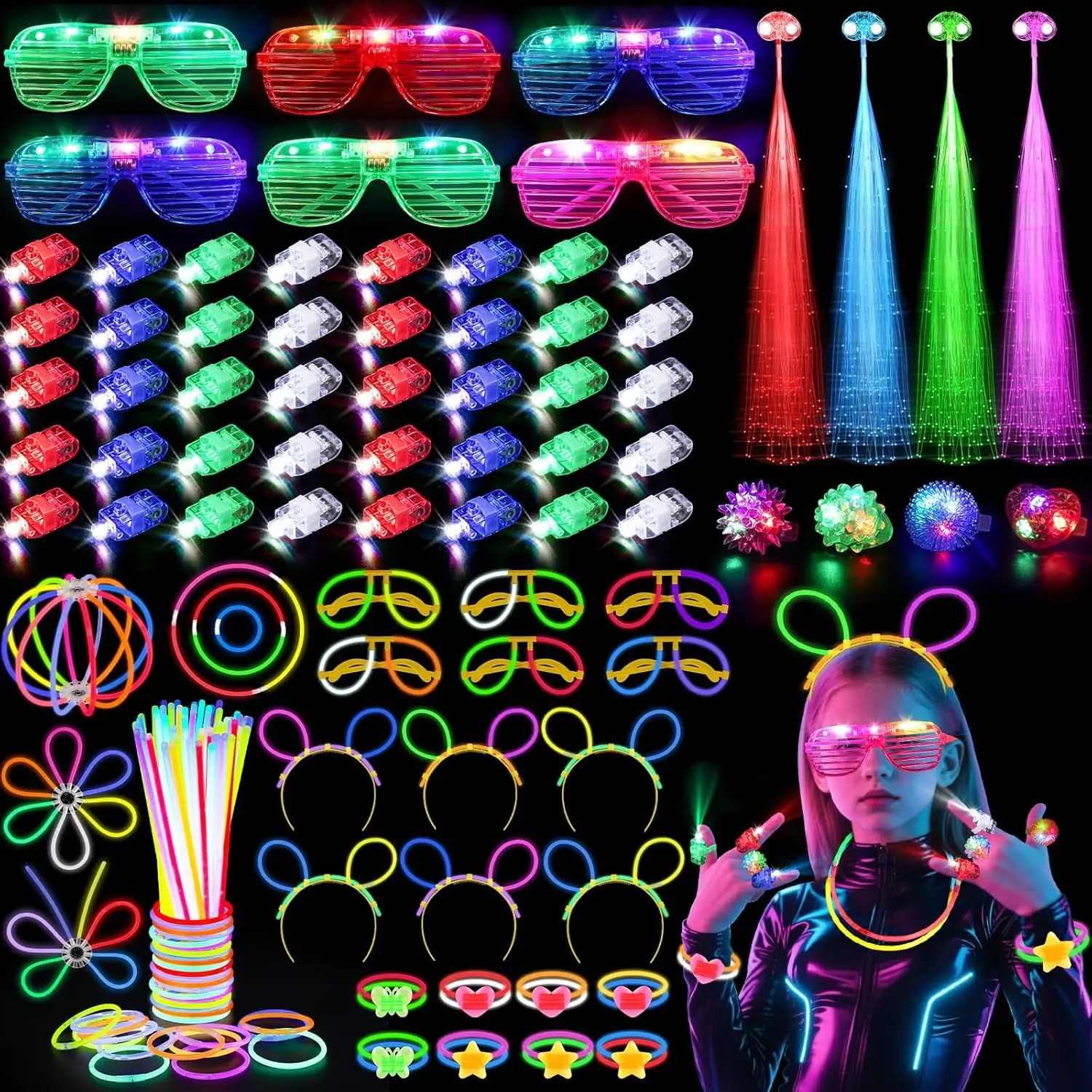 Glow In The Dark Party Glasses - 128PCS Kacamata LED Menyala Jepit Rambut