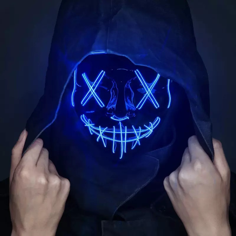 Led Purge Mask Halloween - Topeng LED Bercahaya Hitam Bentuk V,