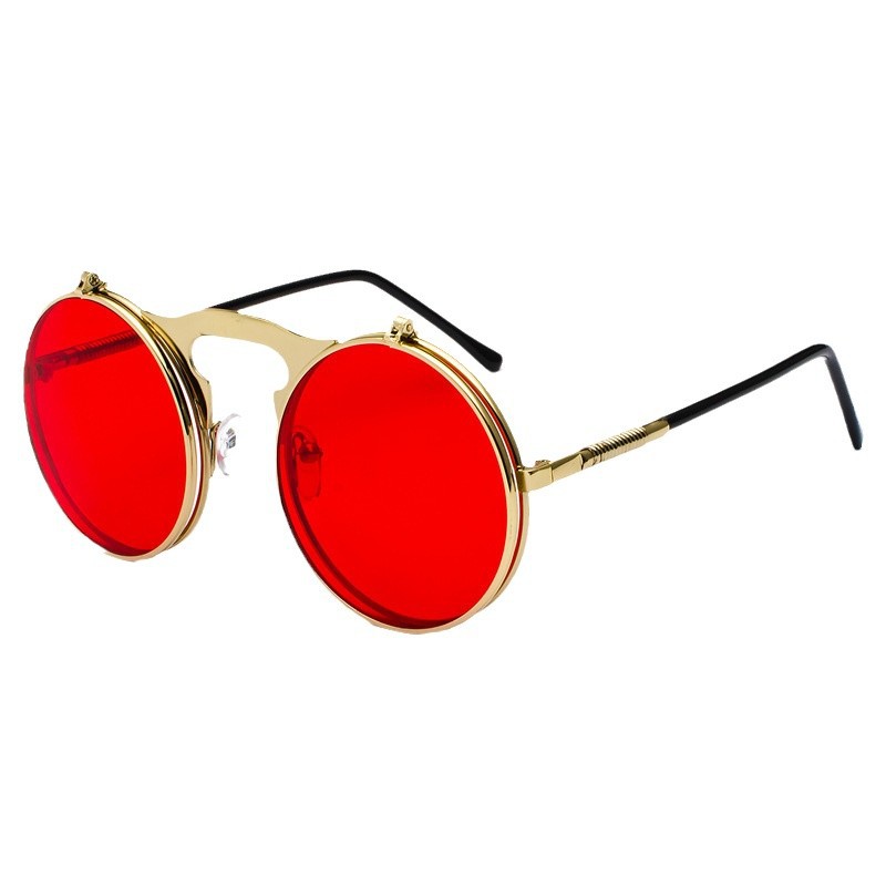 Glow In The Dark Party Glasses - Kacamata Hitam Bulat Merah Retro Steampunk