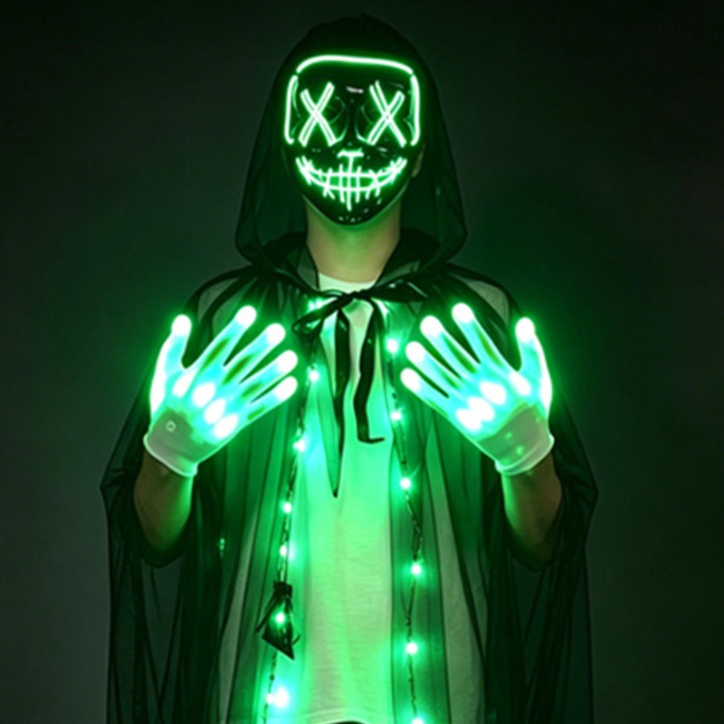 Led Purge Mask Halloween - Set Topeng Tengkorak LED dan Sarung