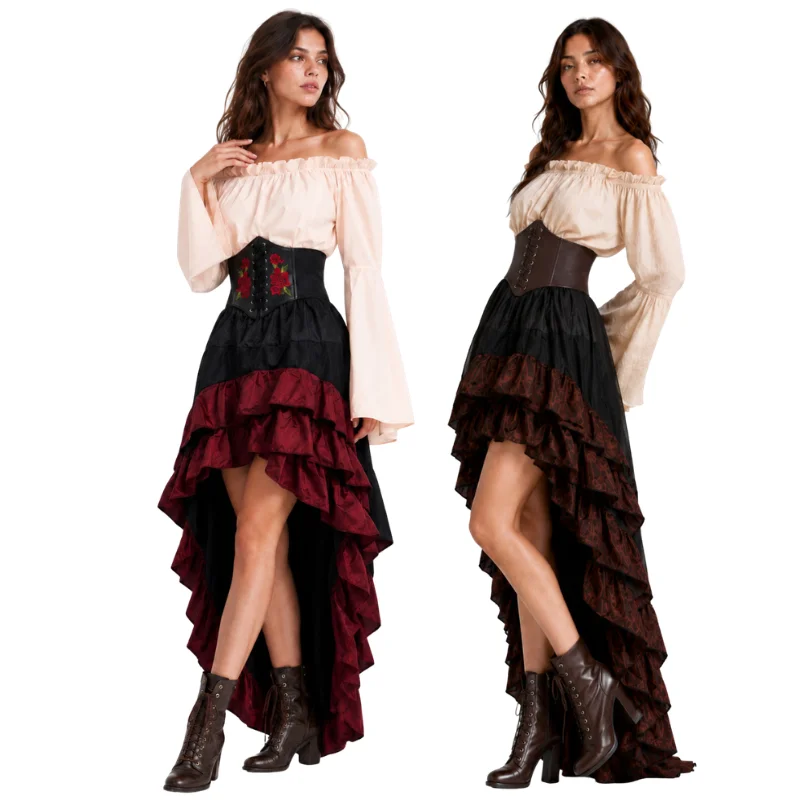 Medieval Renaissance Dress Women - Gaun Bajak Laut Retro Abad Pertengahan