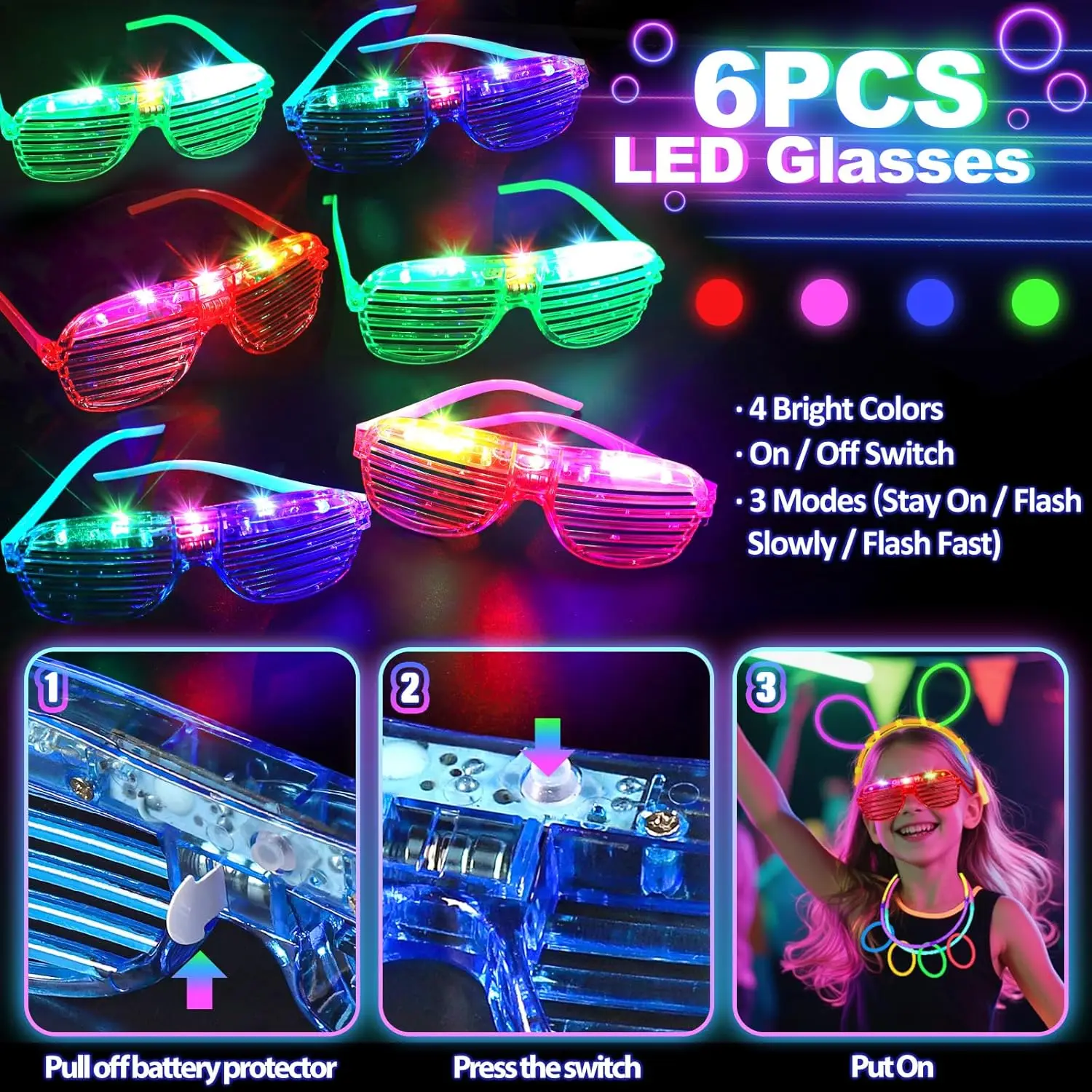128PCS Kacamata LED Menyala Je - Glow In The Dark Party Glasses ulasan dan harga