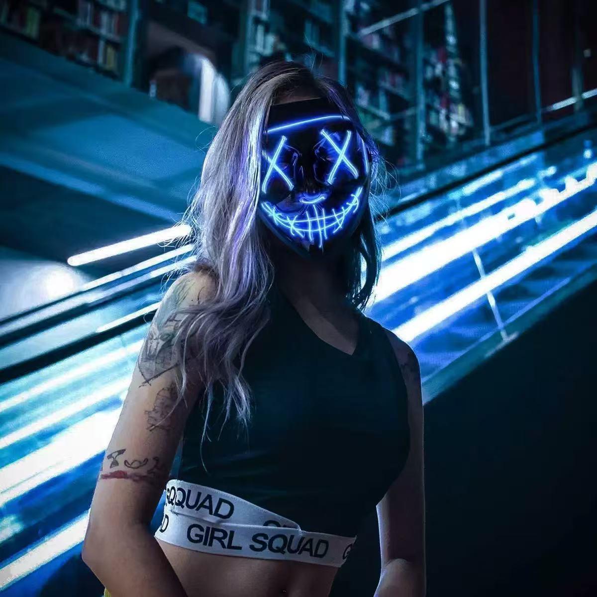 Topeng LED Bercahaya Hitam Ben - Led Purge Mask Halloween ulasan dan harga