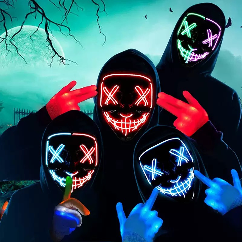 Topeng LED Bercahaya Hitam Ben - Led Purge Mask Halloween ulasan dan harga